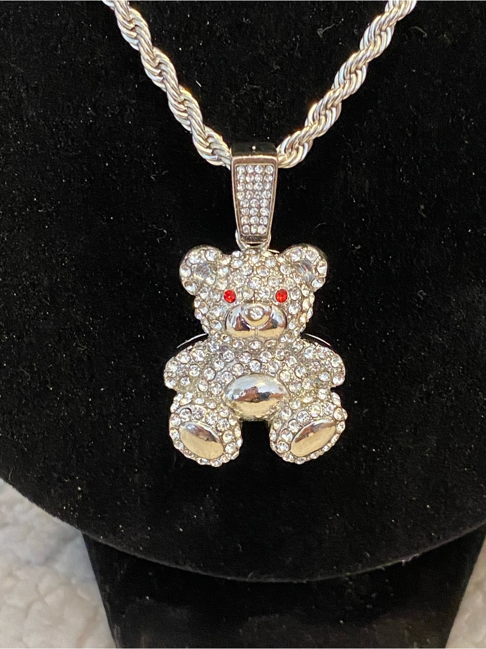 Sparkling Teddy Bear Pendant Necklace